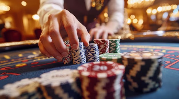 Live blackjack table with dealer and player cards displayed